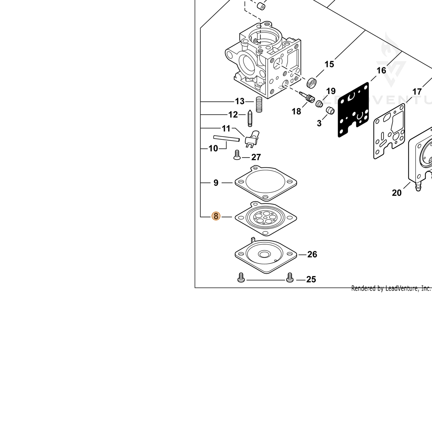 ECHO part P005003760 — IPL diagram snippet (6x zoom, amber highlight)