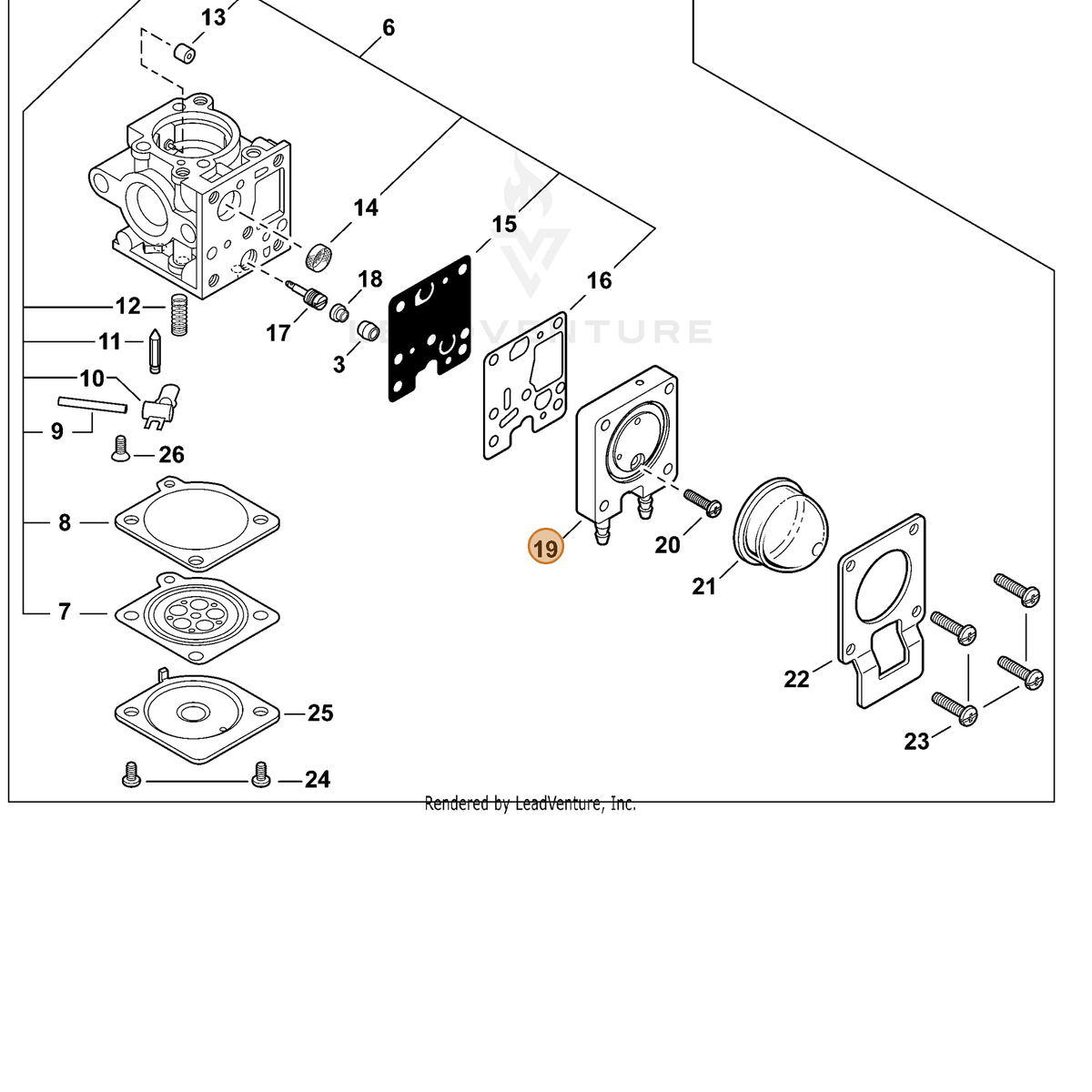 ECHO part P005004020 — IPL diagram snippet (6x zoom, amber highlight)