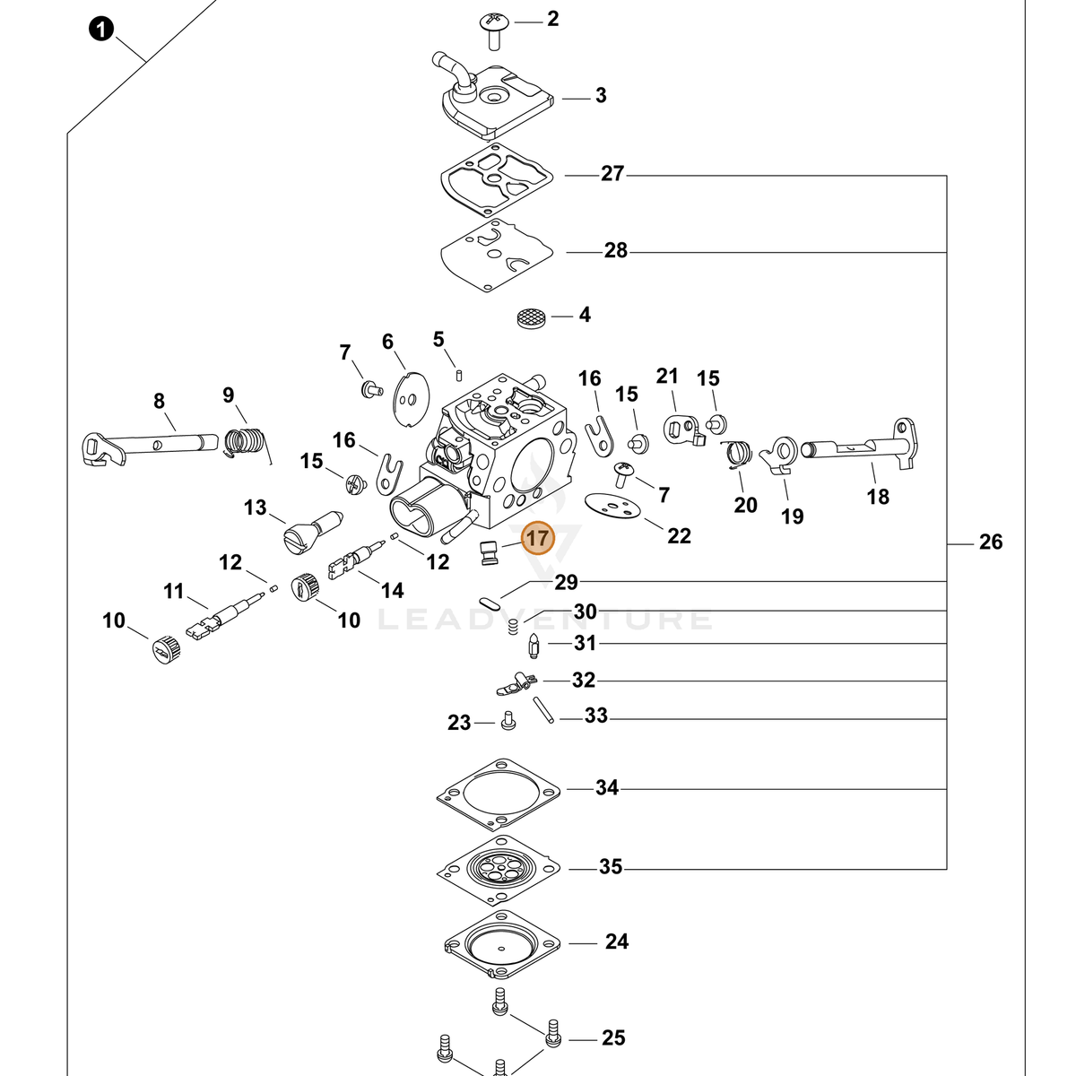 ECHO part P005004060 — IPL diagram snippet (6x zoom, amber highlight)