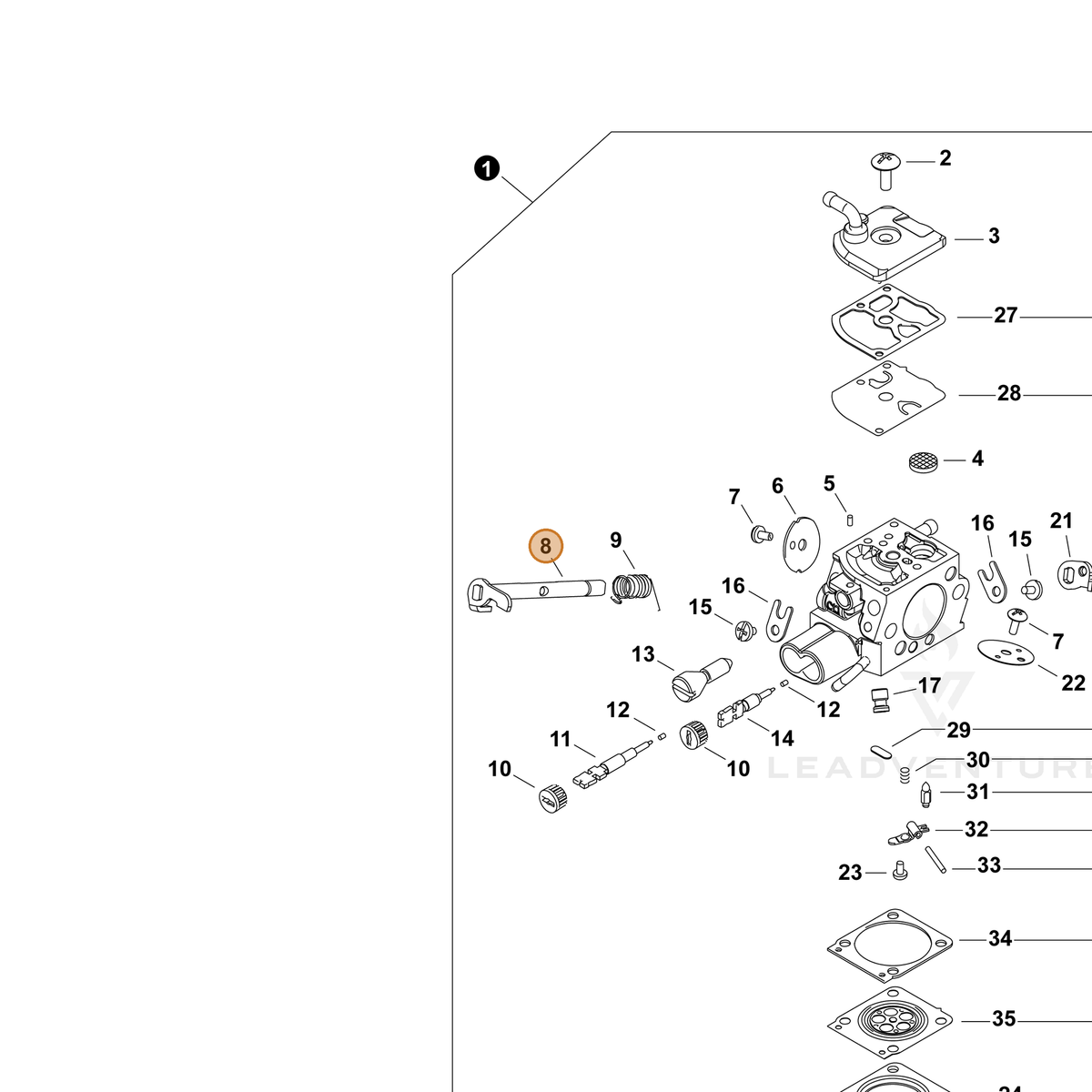 ECHO part P005004070 — IPL diagram snippet (6x zoom, amber highlight)