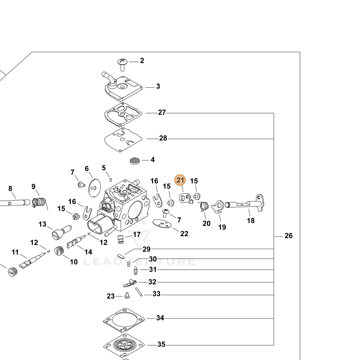 ECHO part P005004080 — IPL diagram snippet (6x zoom, amber highlight)