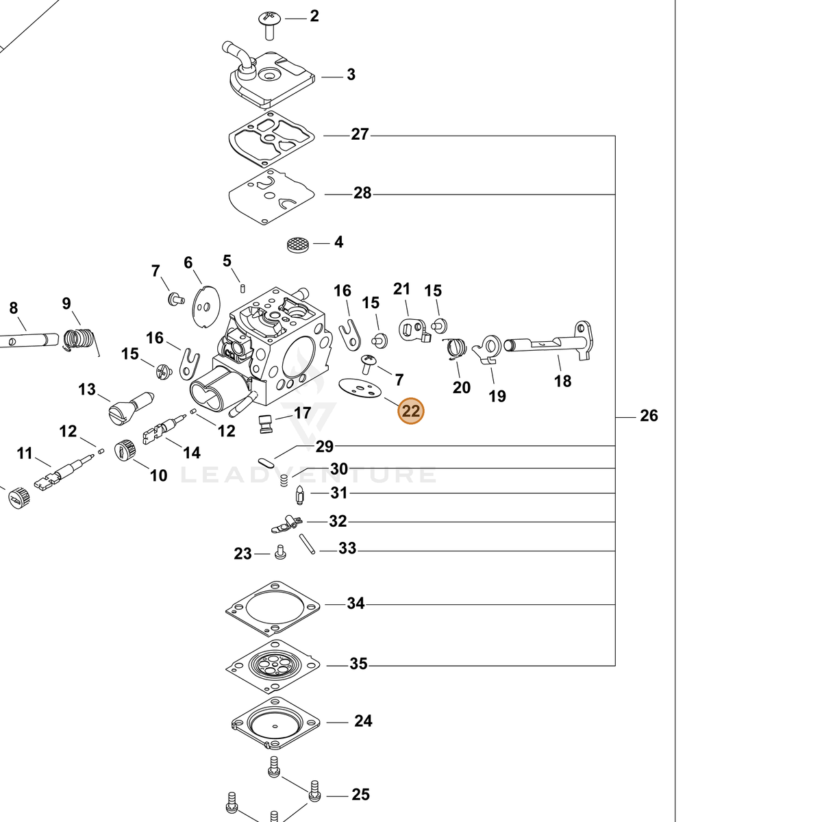 ECHO part P005004200 — IPL diagram snippet (6x zoom, amber highlight)