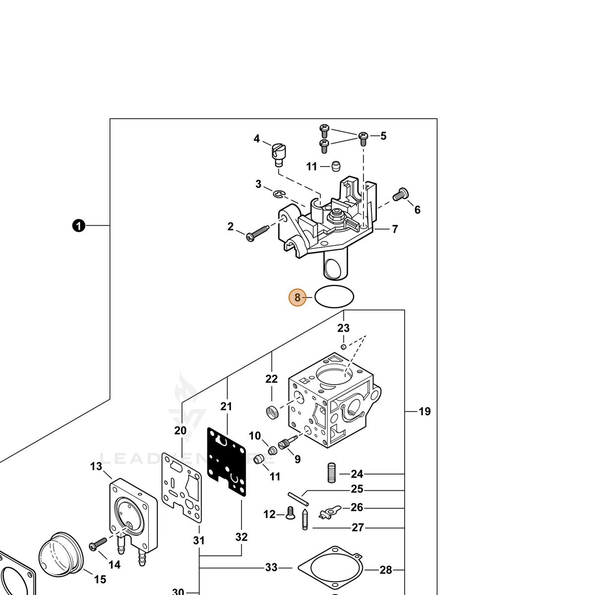 ECHO part P005004260 — IPL diagram snippet (6x zoom, amber highlight)