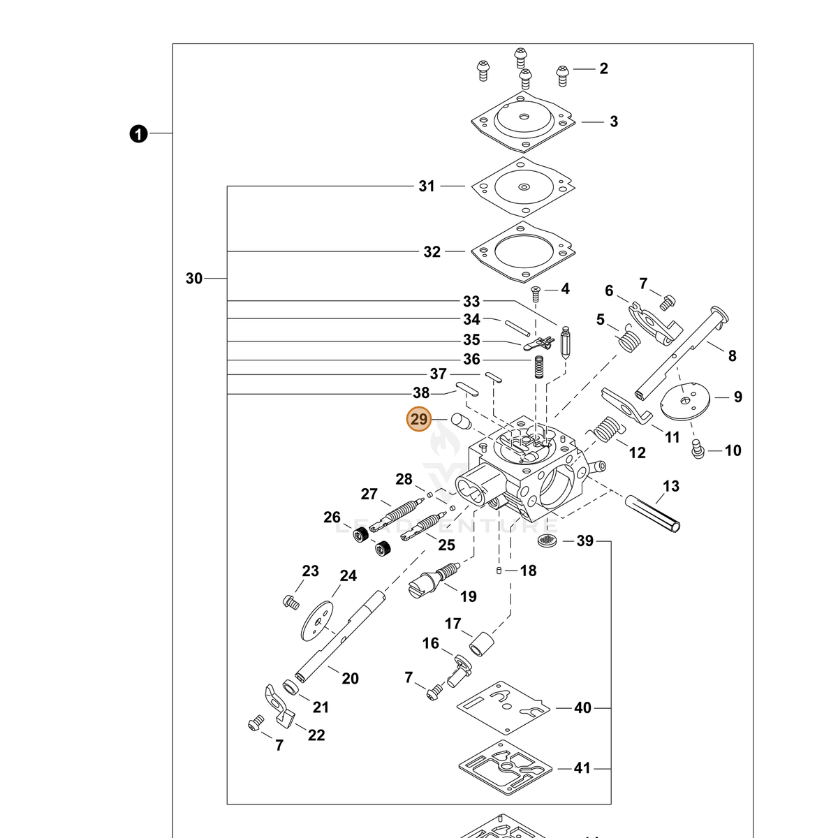 ECHO part P005004390 — IPL diagram snippet (6x zoom, amber highlight)