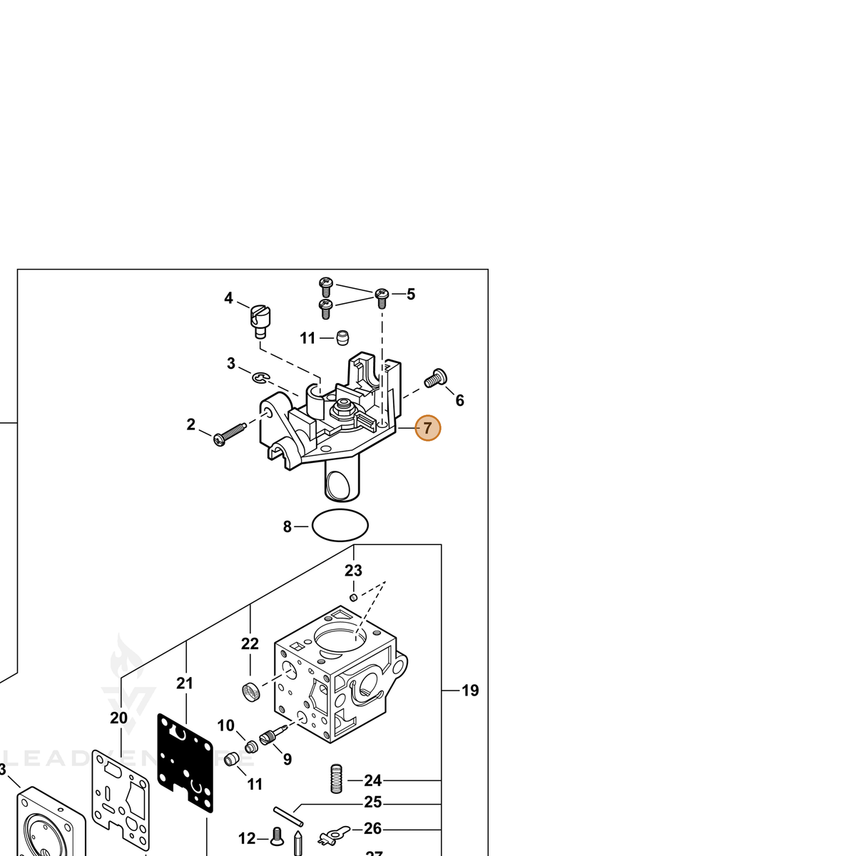 ECHO part P005004950 — IPL diagram snippet (6x zoom, amber highlight)