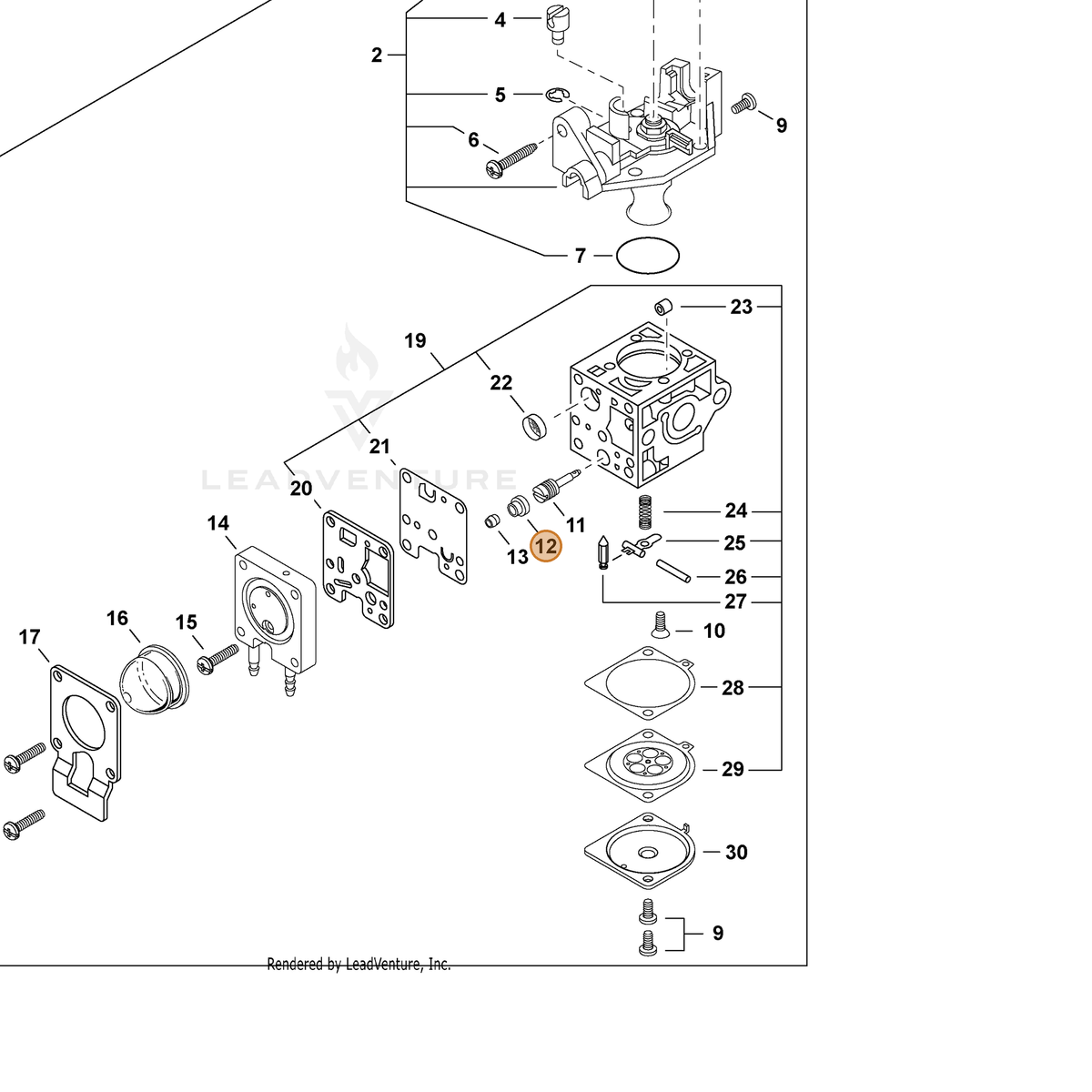 ECHO part P005005320 — IPL diagram snippet (6x zoom, amber highlight)