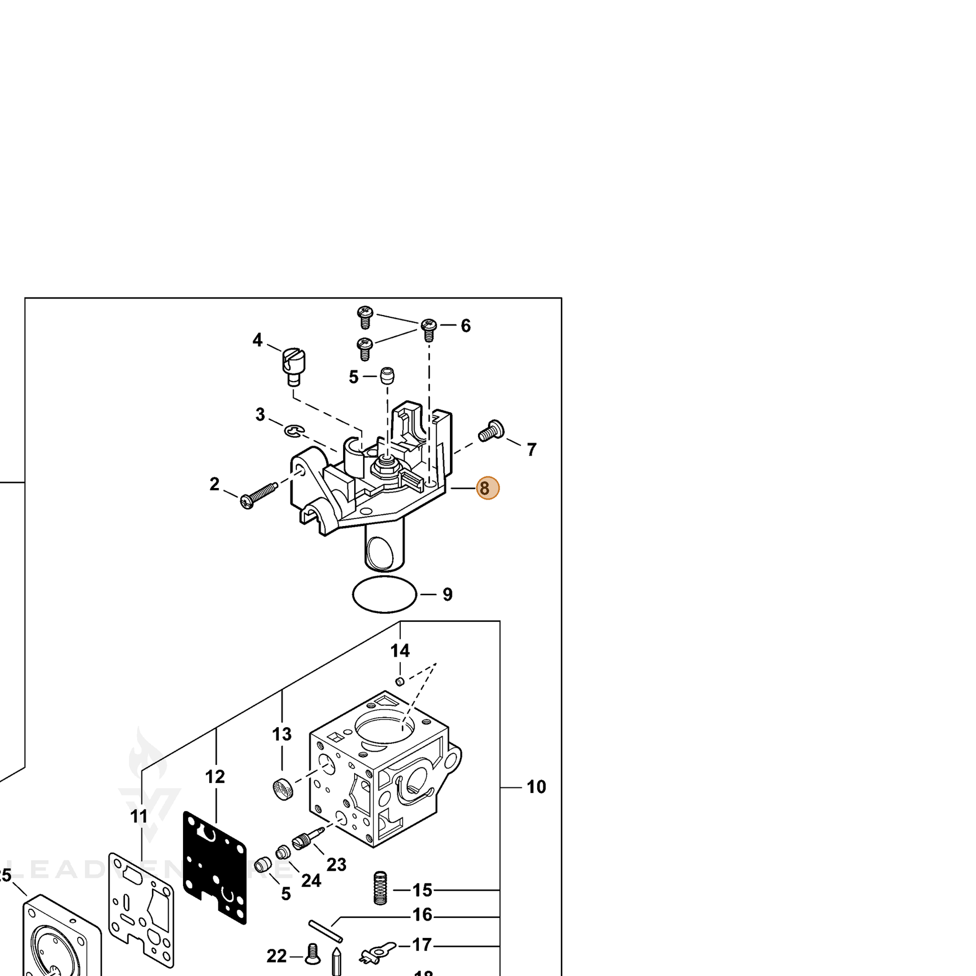 ECHO part P006000080 — IPL diagram snippet (6x zoom, amber highlight)