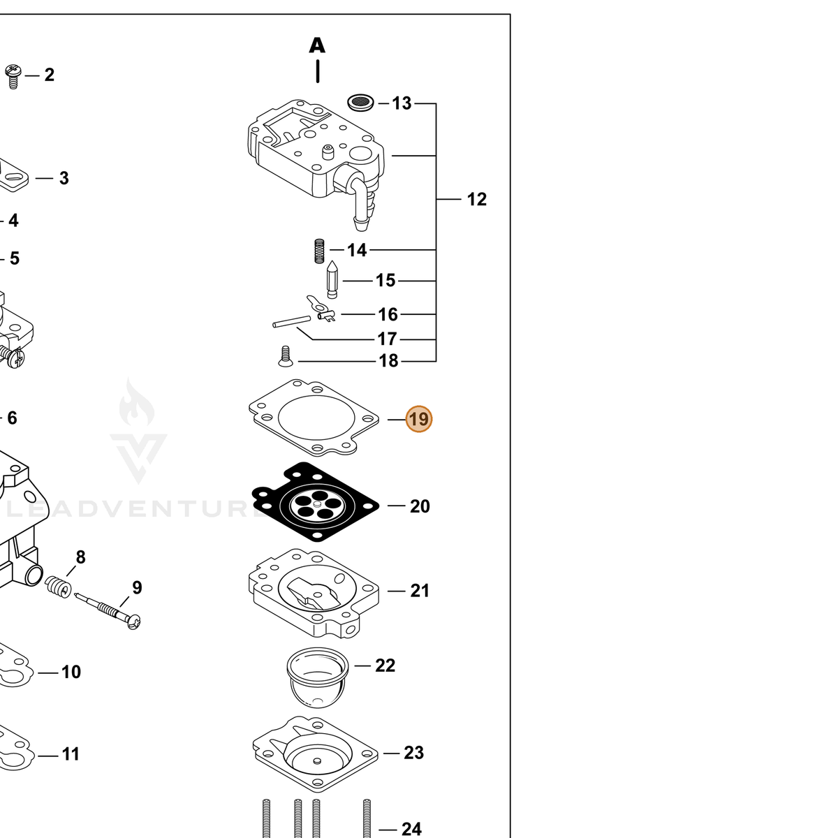 ECHO part P006000310 — IPL diagram snippet (6x zoom, amber highlight)