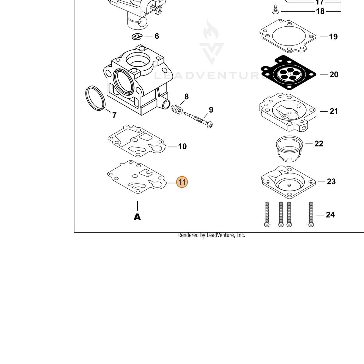 ECHO part P006000320 — IPL diagram snippet (6x zoom, amber highlight)
