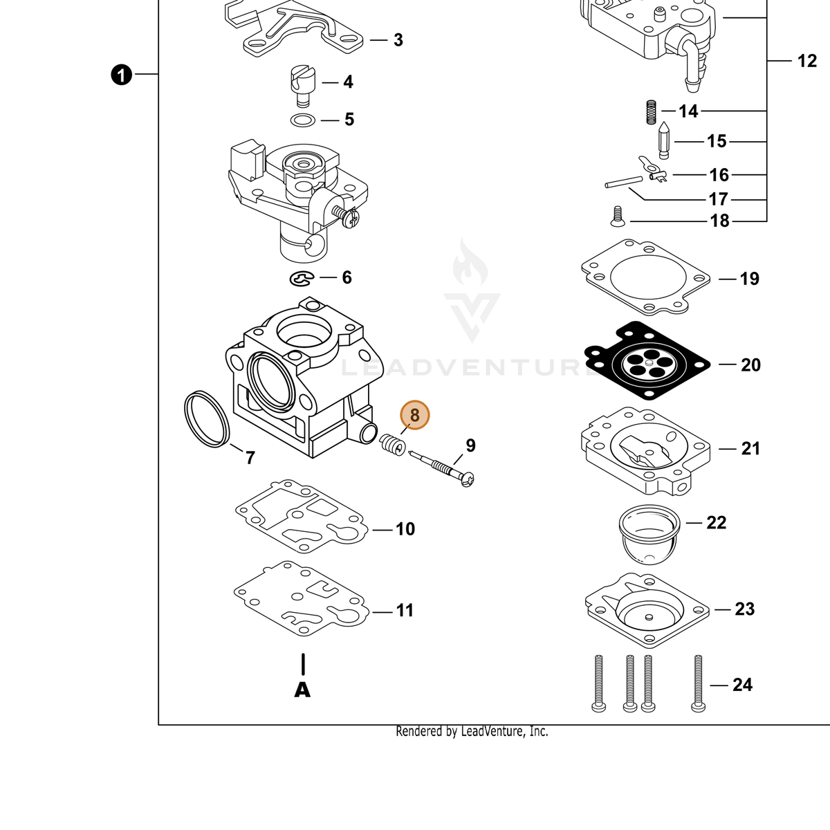 ECHO part P006000350 — IPL diagram snippet (6x zoom, amber highlight)