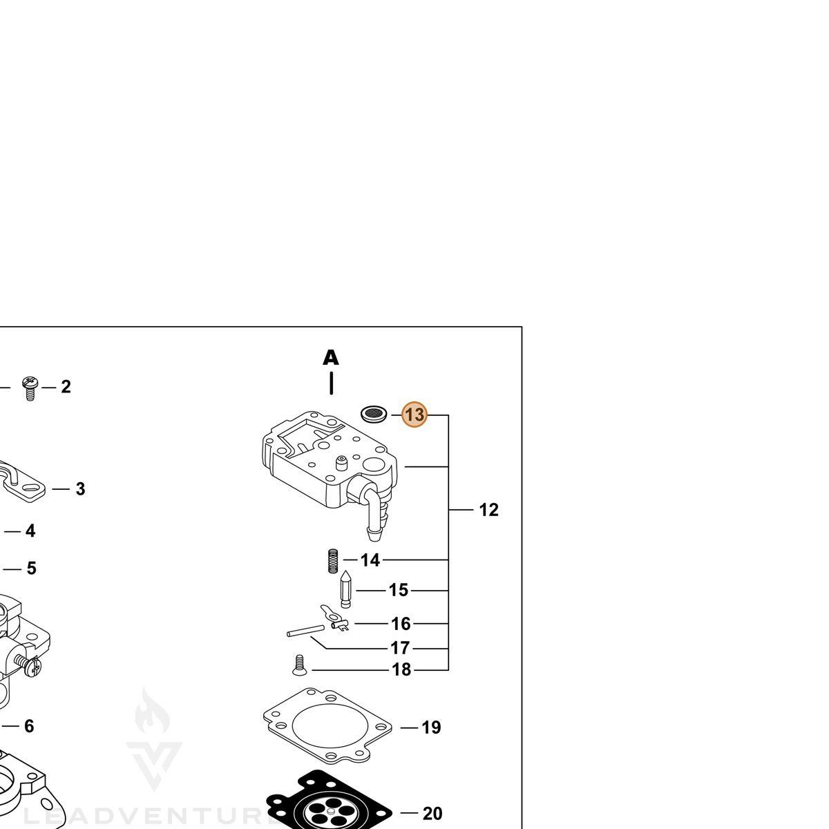 ECHO part P006000420 — IPL diagram snippet (6x zoom, amber highlight)