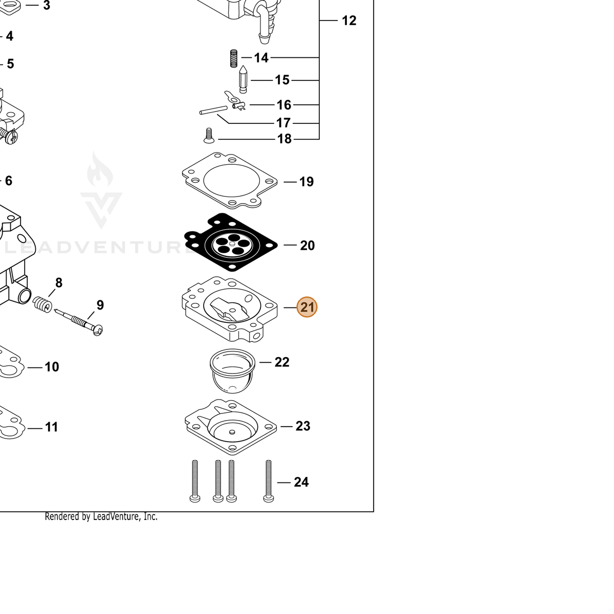 ECHO part P006000460 — IPL diagram snippet (6x zoom, amber highlight)