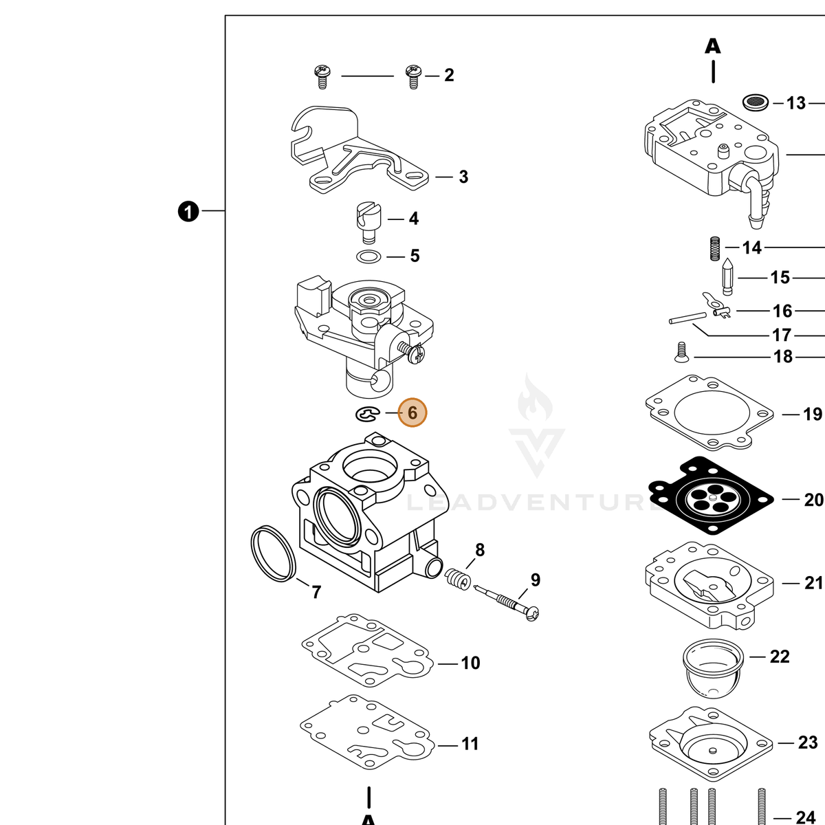 ECHO part P006000480 — IPL diagram snippet (6x zoom, amber highlight)