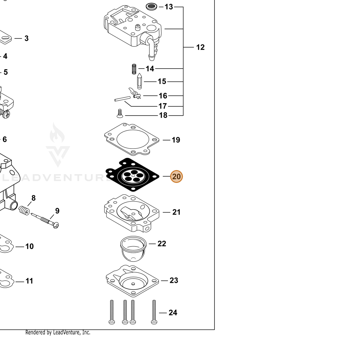 ECHO part P006000500 — IPL diagram snippet (6x zoom, amber highlight)