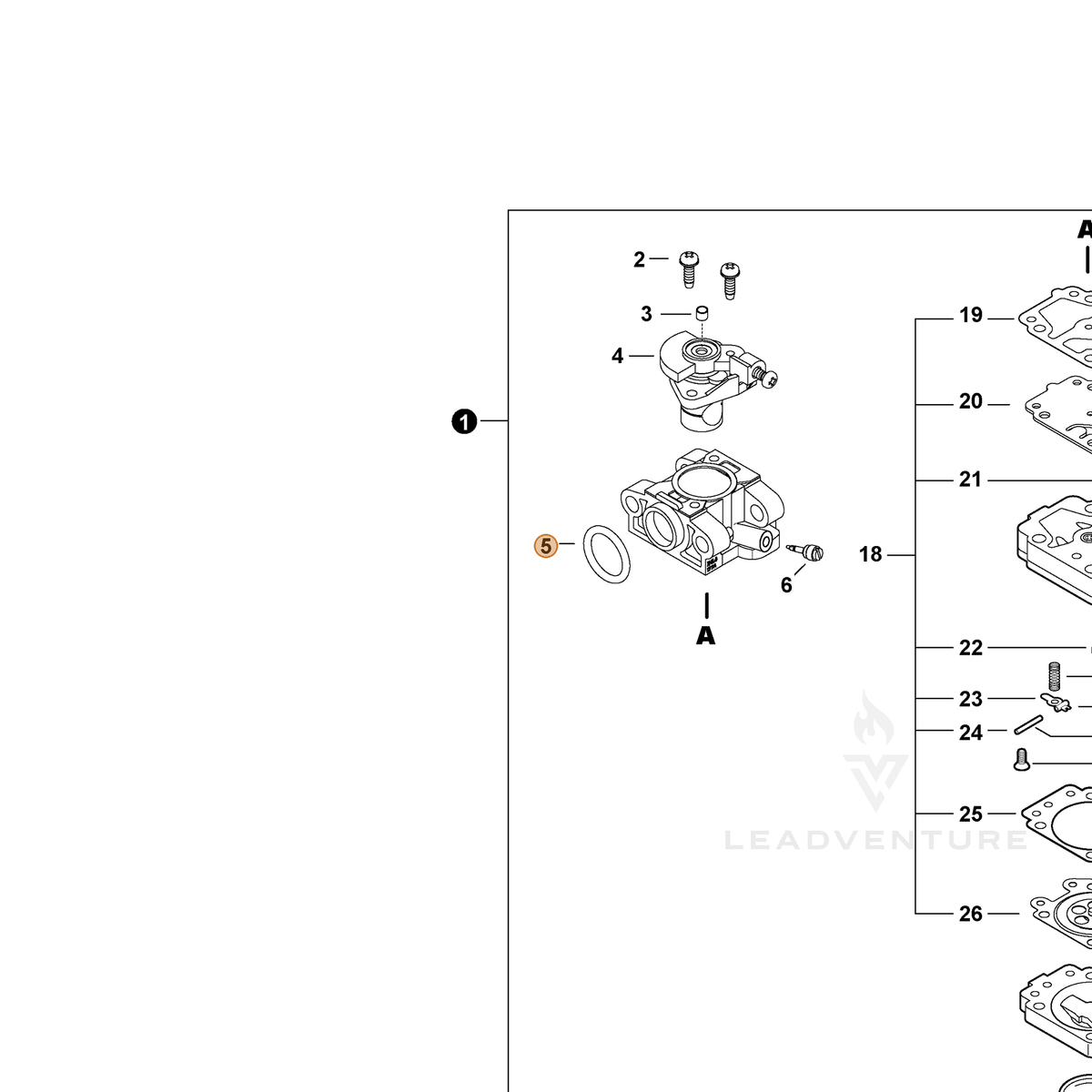 Echo part P006000580 — IPL diagram snippet (6x zoom, amber highlight)