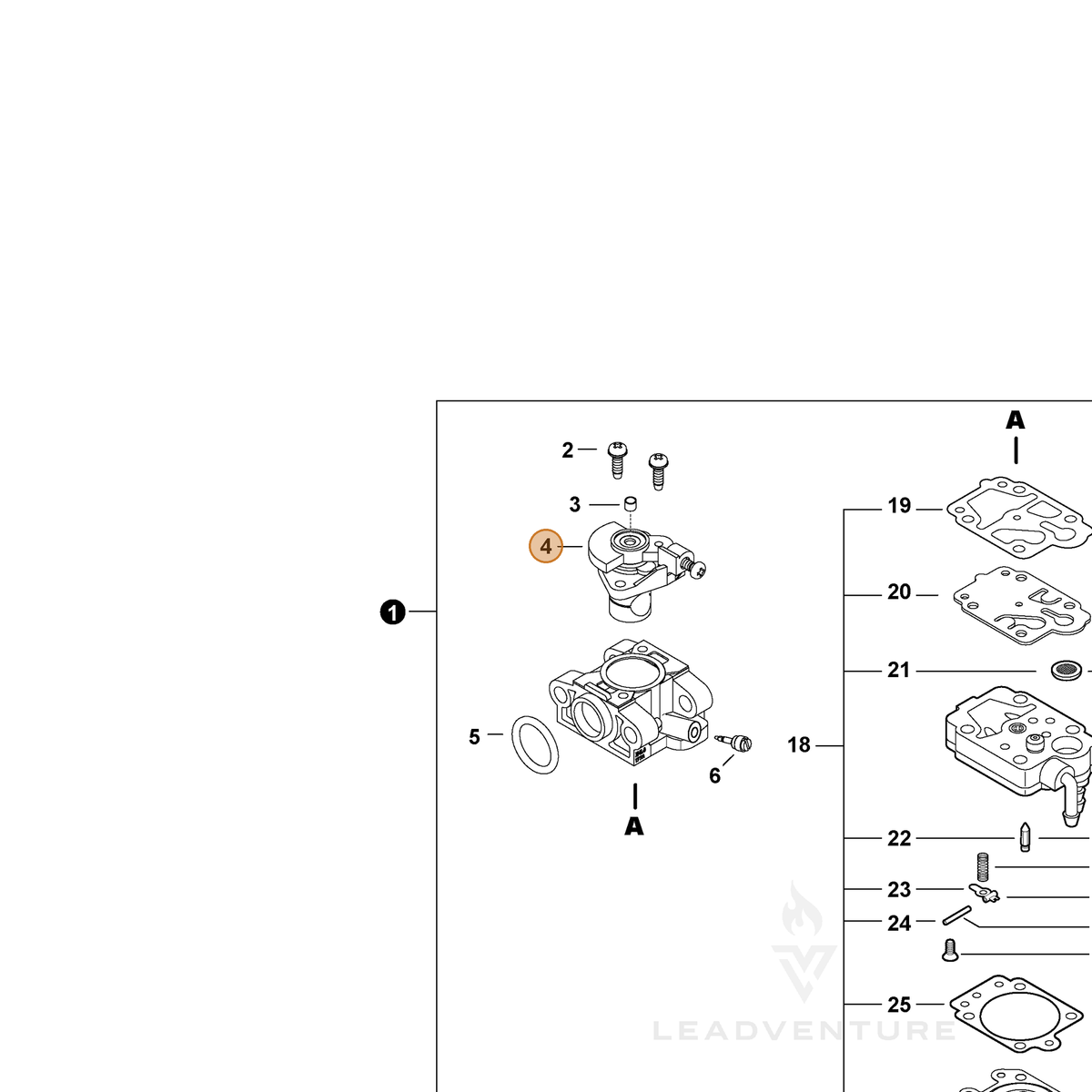 Echo part P006000730 — IPL diagram snippet (6x zoom, amber highlight)