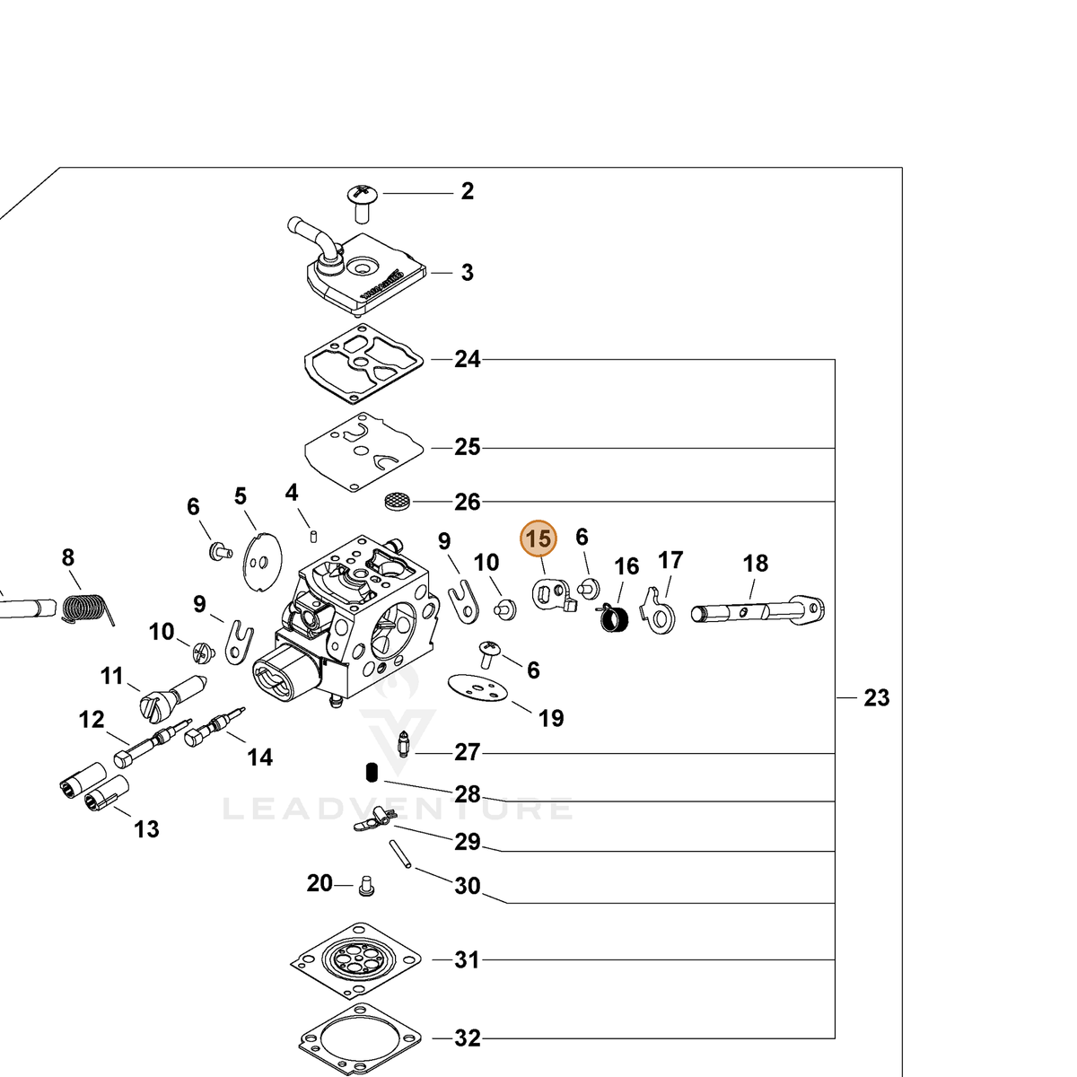 ECHO part P006001320 — IPL diagram snippet (6x zoom, amber highlight)