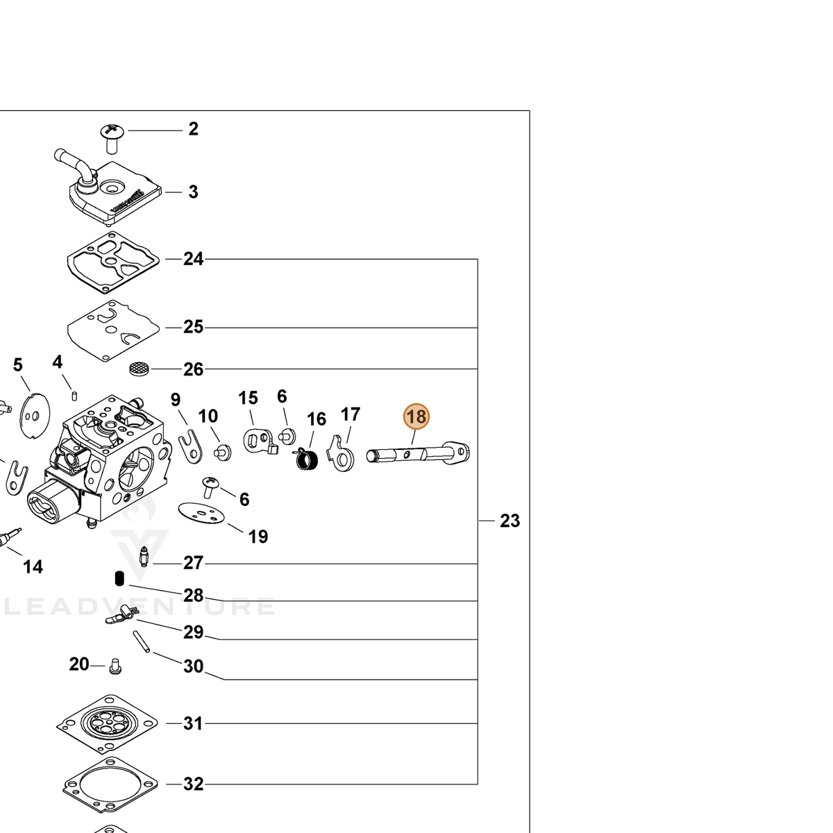 ECHO part P006001330 — IPL diagram snippet (6x zoom, amber highlight)