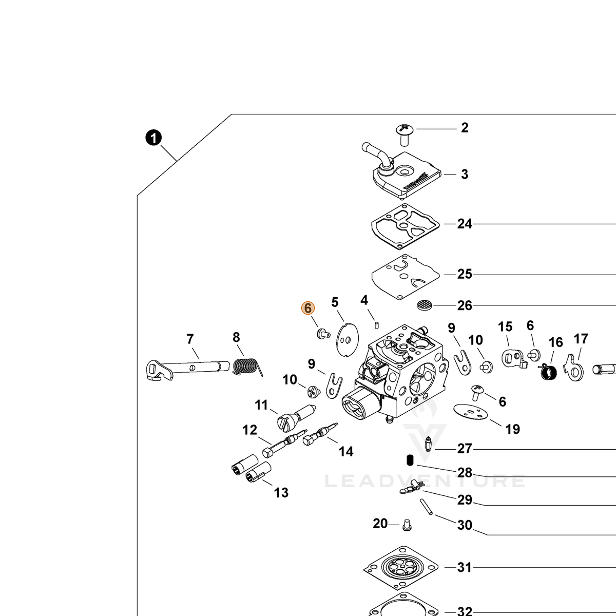 ECHO part P006001370 — IPL diagram snippet (6x zoom, amber highlight)