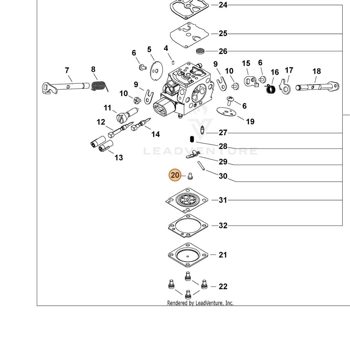 ECHO part P006001490 — IPL diagram snippet (6x zoom, amber highlight)