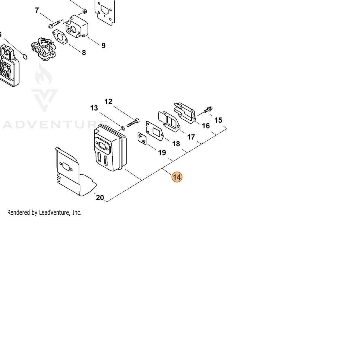 ECHO part P021000583 — IPL diagram snippet (6x zoom, amber highlight)