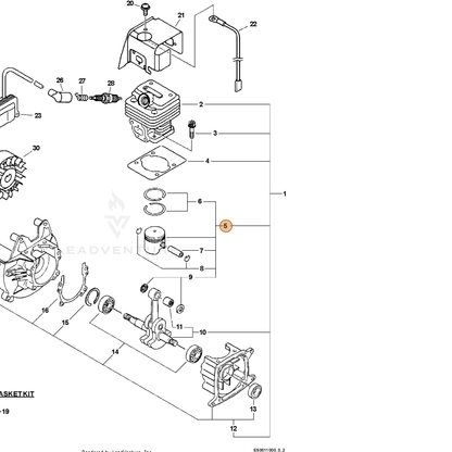 ECHO part P021000930 — IPL diagram snippet (6x zoom, amber highlight)