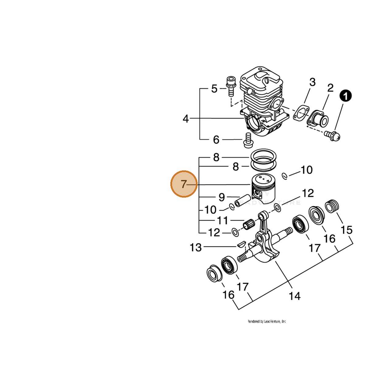 ECHO part P021001064 — IPL diagram snippet (6x zoom, amber highlight)
