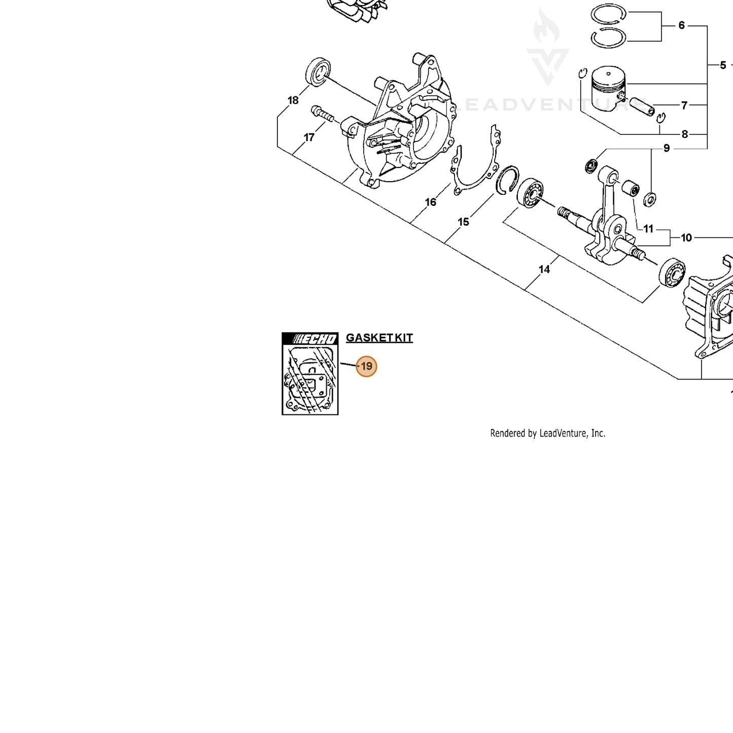 ECHO part P021001363 — IPL diagram snippet (6x zoom, amber highlight)