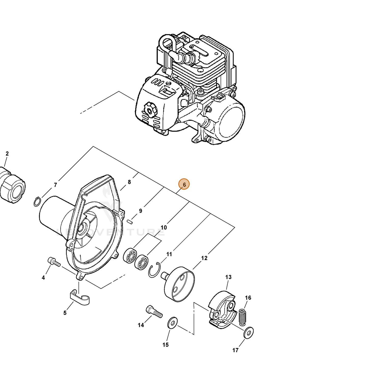 ECHO part P021001460 — IPL diagram snippet (6x zoom, amber highlight)