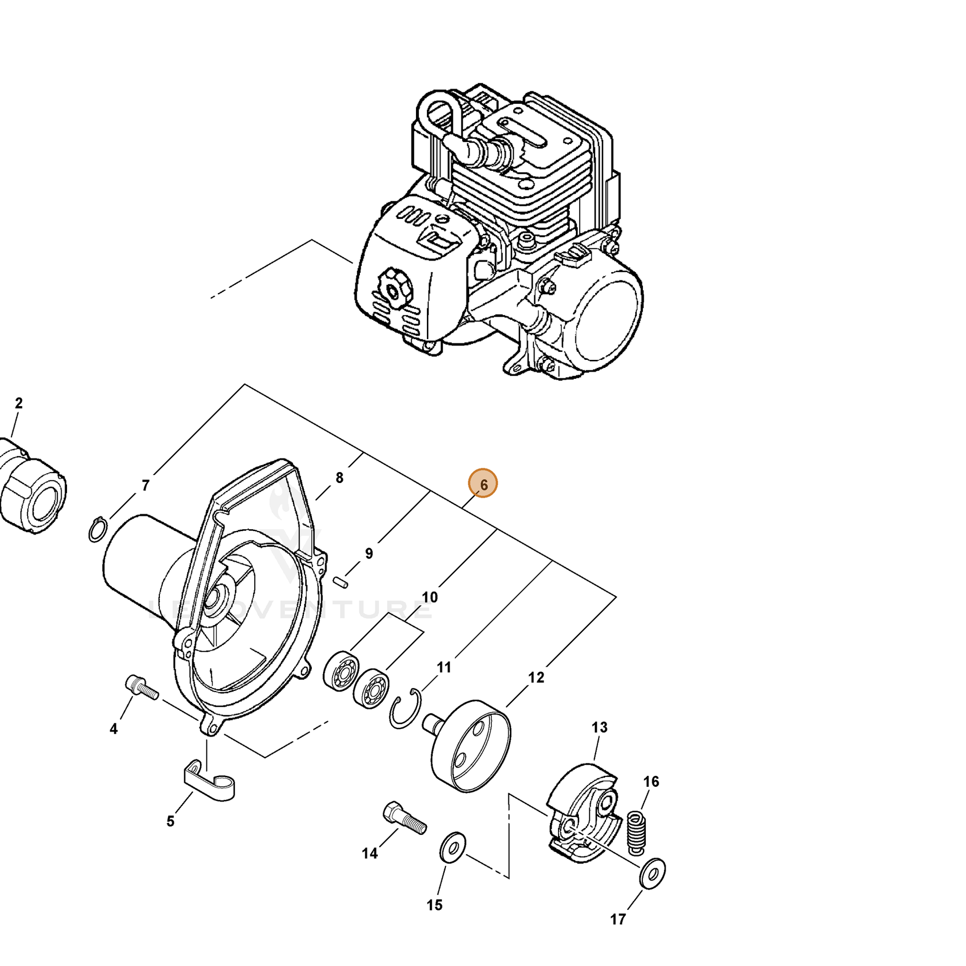 ECHO part P021001460 — IPL diagram snippet (6x zoom, amber highlight)