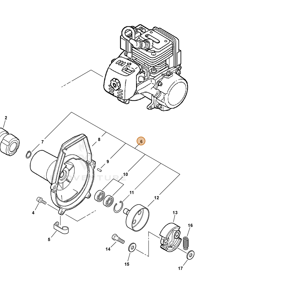 ECHO part P021001470 — IPL diagram snippet (6x zoom, amber highlight)