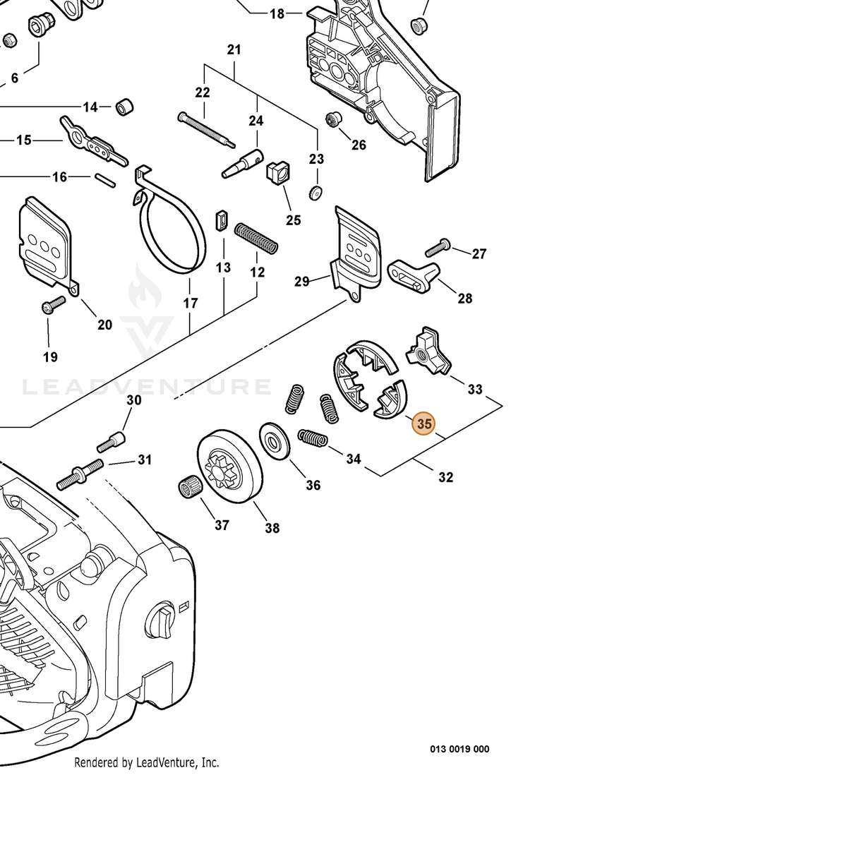 ECHO part P021001950 — IPL diagram snippet (6x zoom, amber highlight)