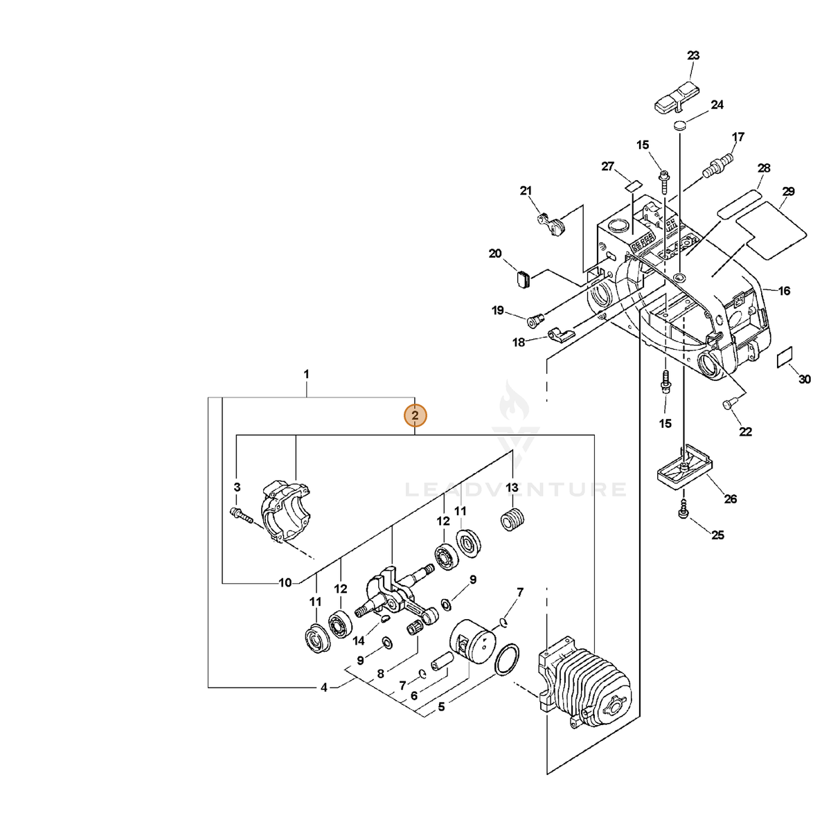 ECHO part P021002022 — IPL diagram snippet (6x zoom, amber highlight)