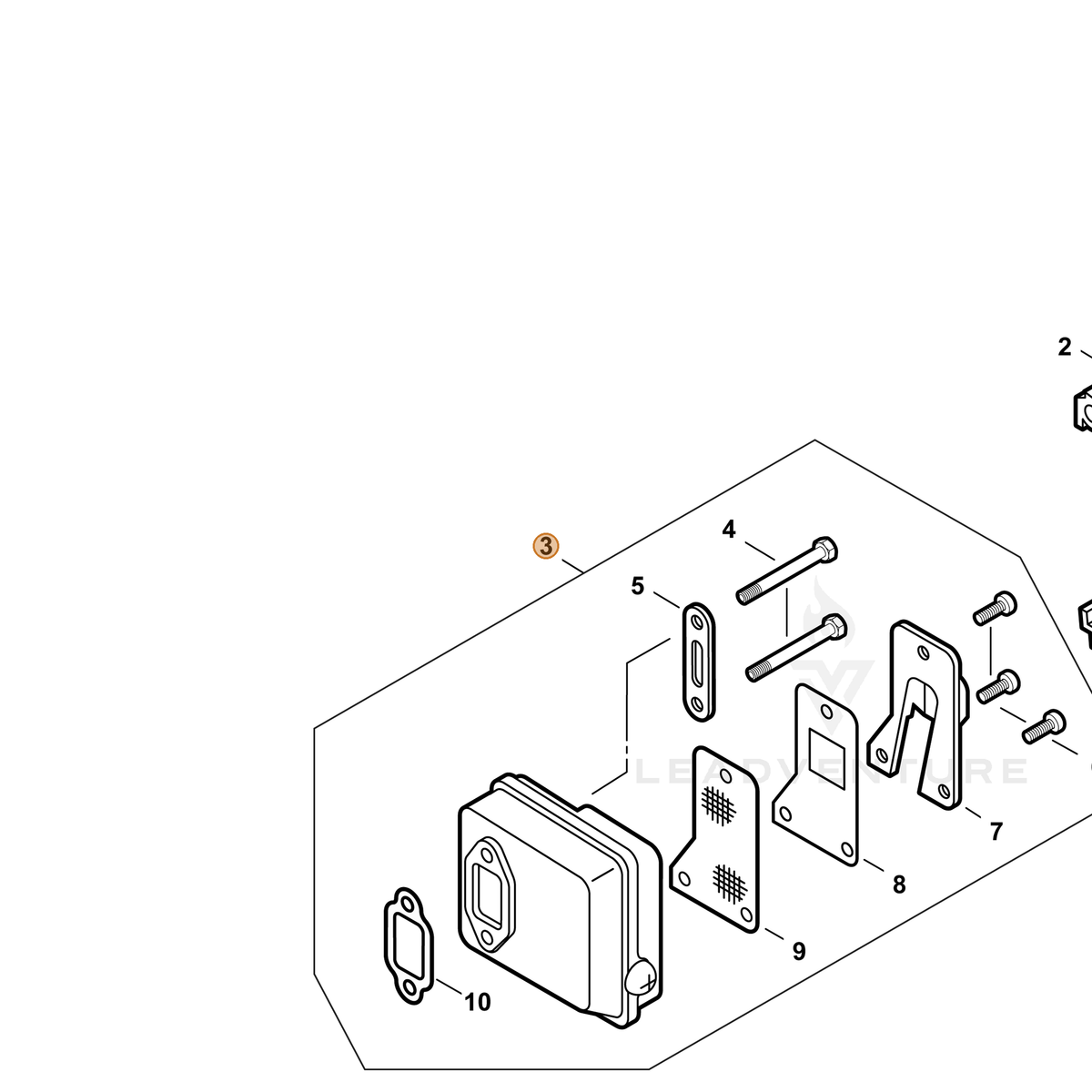 ECHO part P021002032 — IPL diagram snippet (6x zoom, amber highlight)