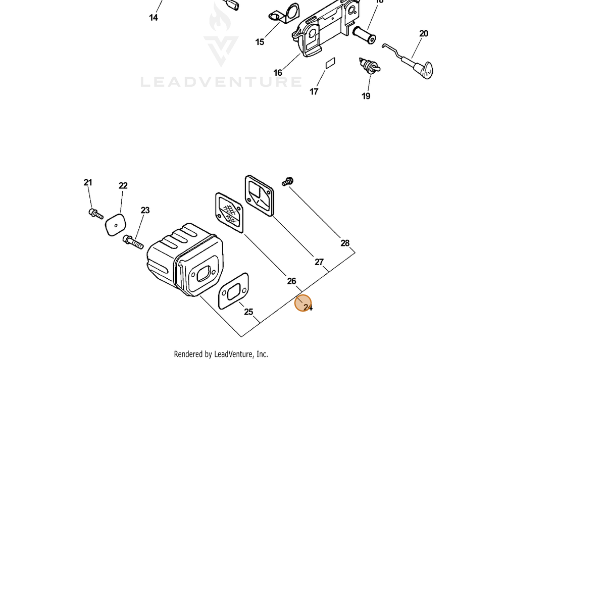 ECHO part P021002372 — IPL diagram snippet (6x zoom, amber highlight)