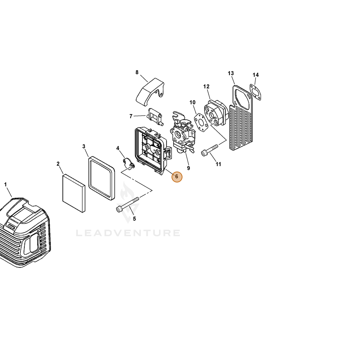 ECHO part P021002491 — IPL diagram snippet (6x zoom, amber highlight)