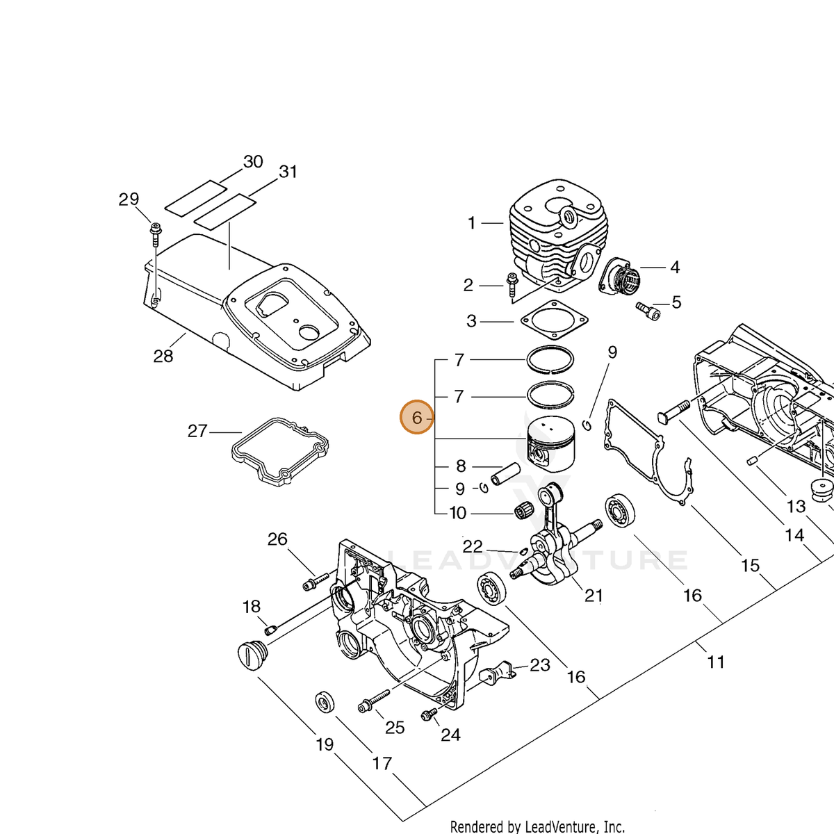 ECHO part P021002791 — IPL diagram snippet (6x zoom, amber highlight)