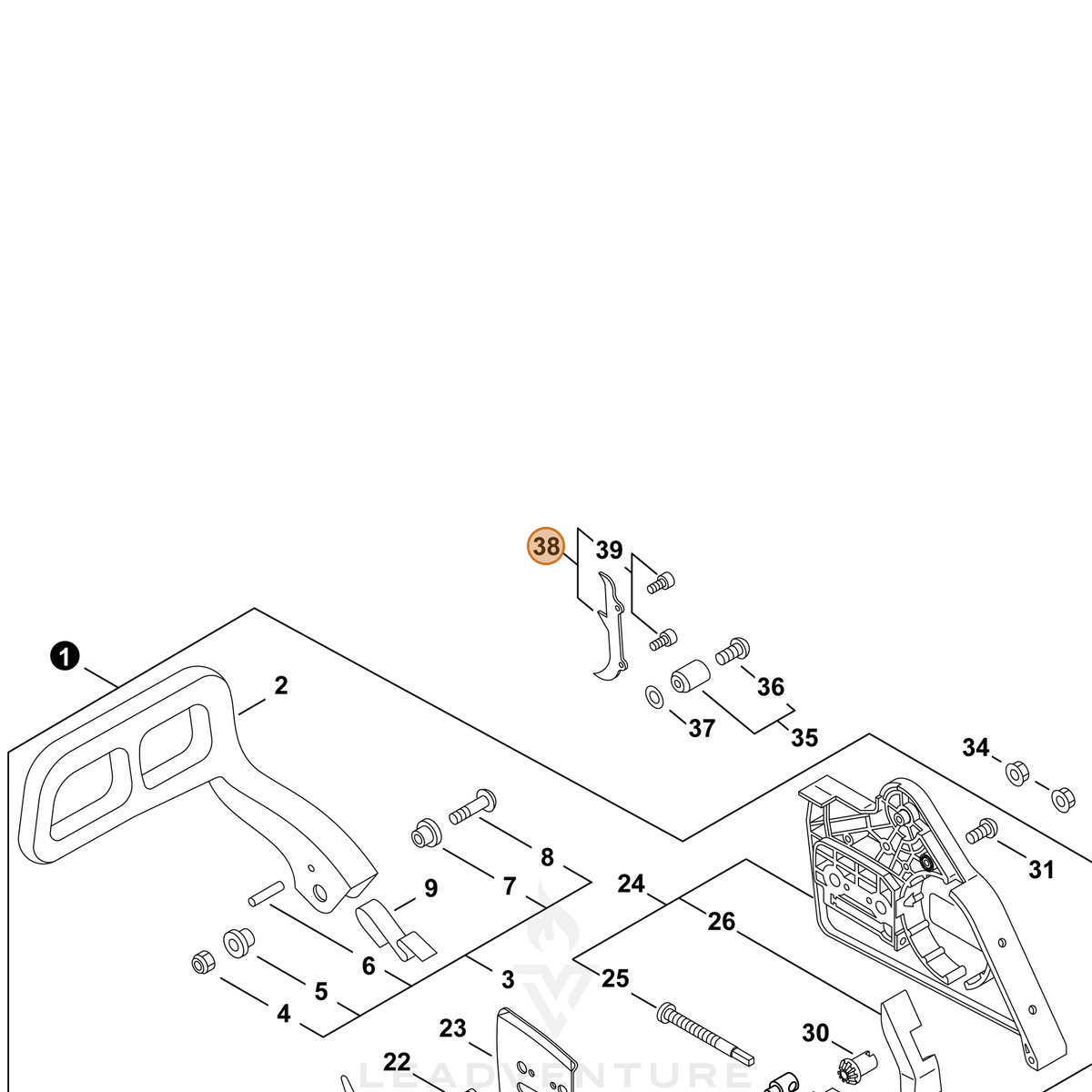 ECHO part P021002880 — IPL diagram snippet (6x zoom, amber highlight)