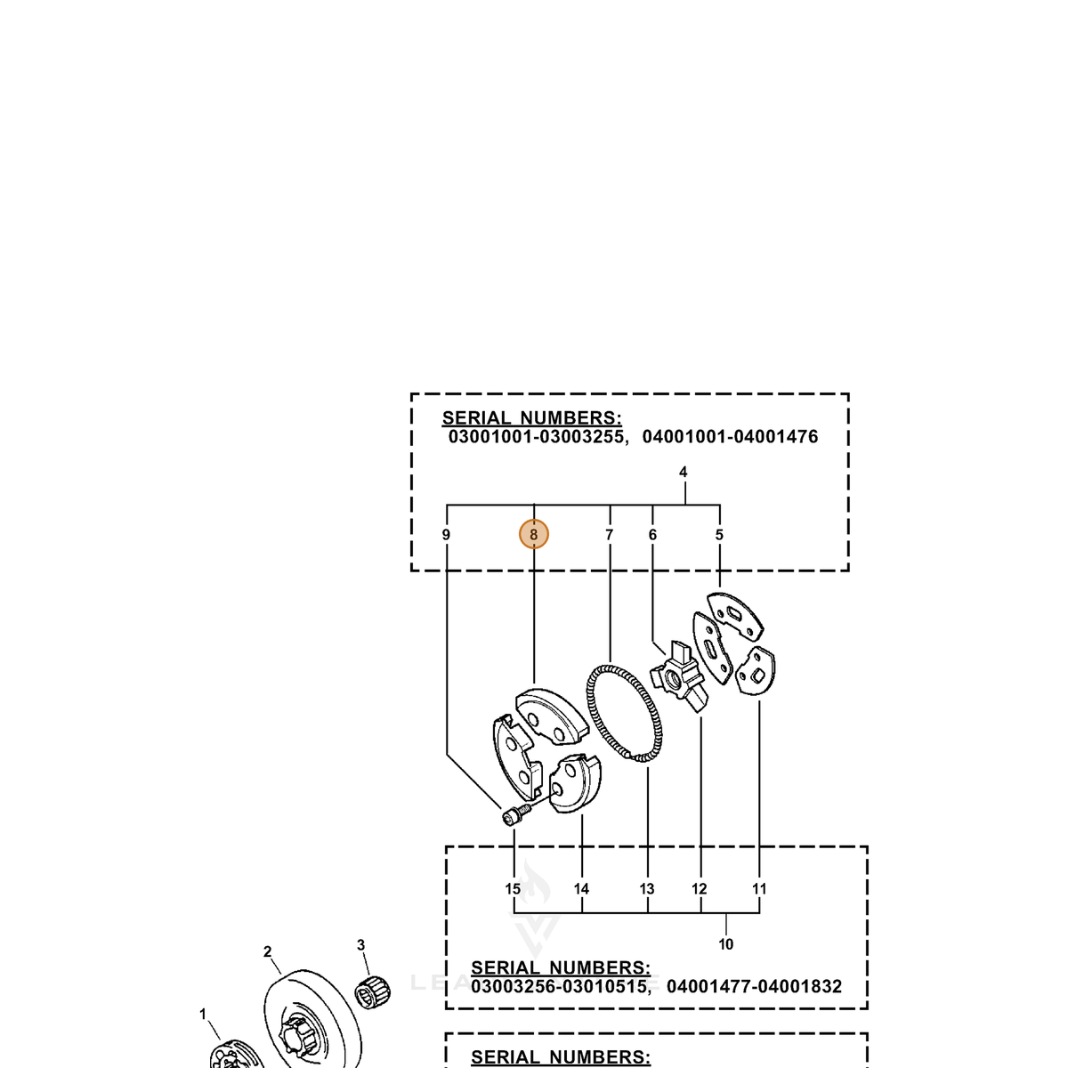 ECHO part P021002890 — IPL diagram snippet (6x zoom, amber highlight)