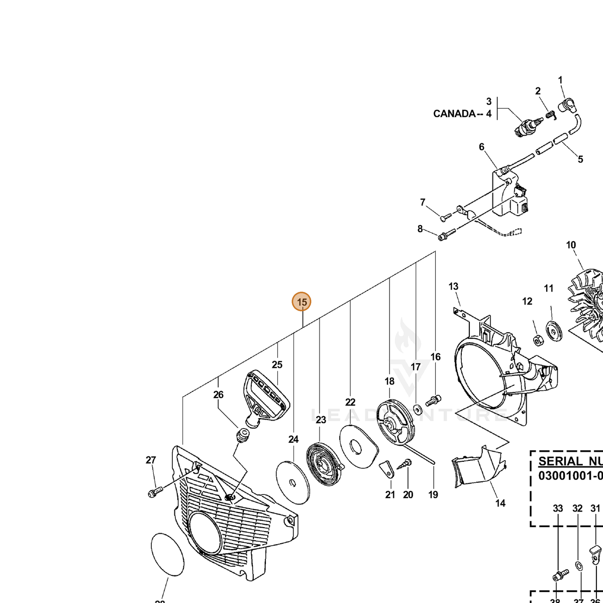 ECHO part P021002971 — IPL diagram snippet (6x zoom, amber highlight)