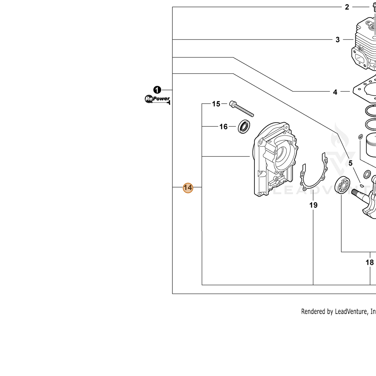 ECHO part P021002991 — IPL diagram snippet (6x zoom, amber highlight)