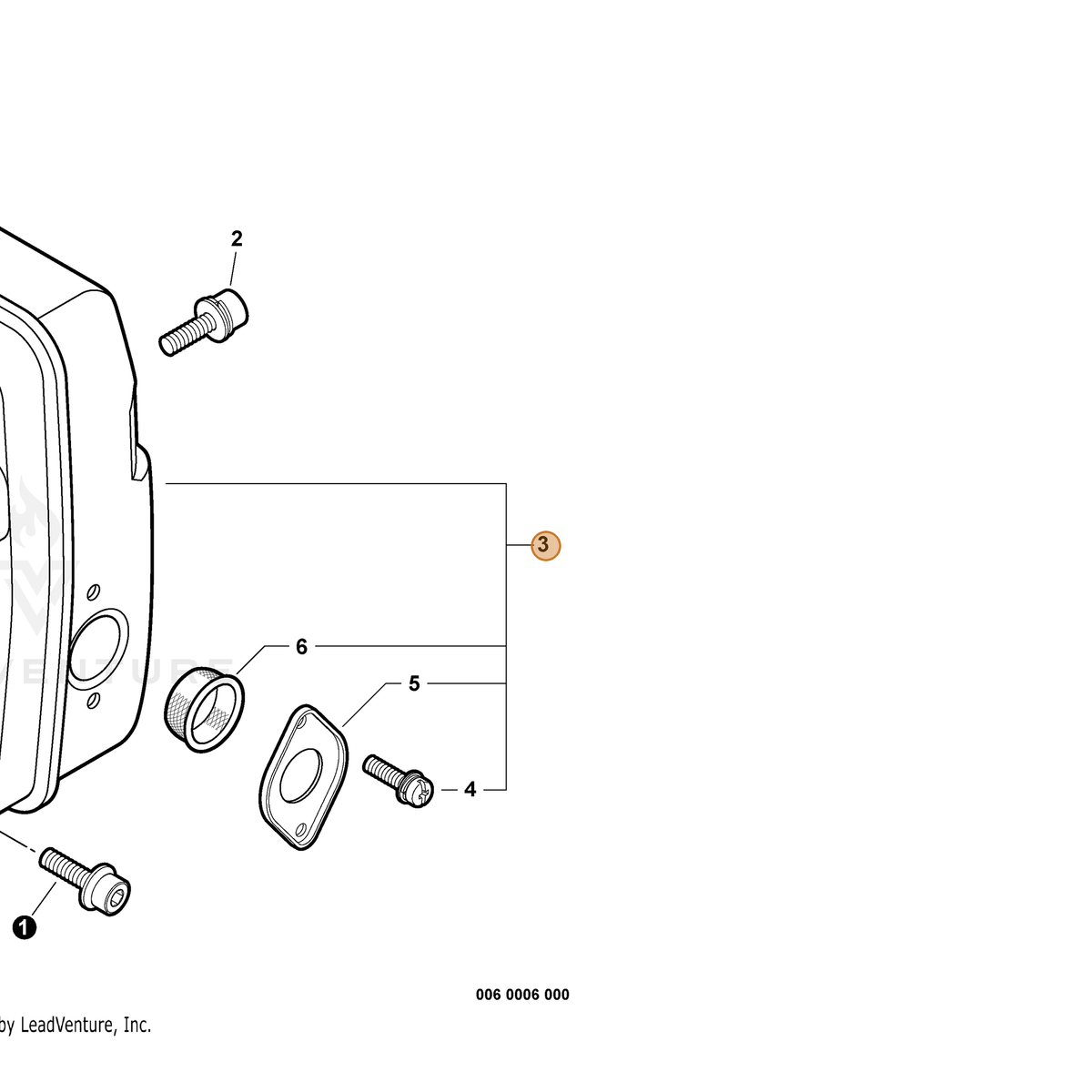 ECHO part P021003000 — IPL diagram snippet (6x zoom, amber highlight)