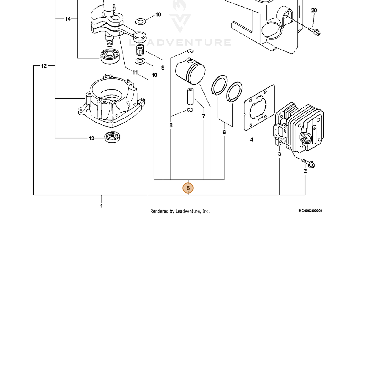 ECHO part P021003861 — IPL diagram snippet (6x zoom, amber highlight)