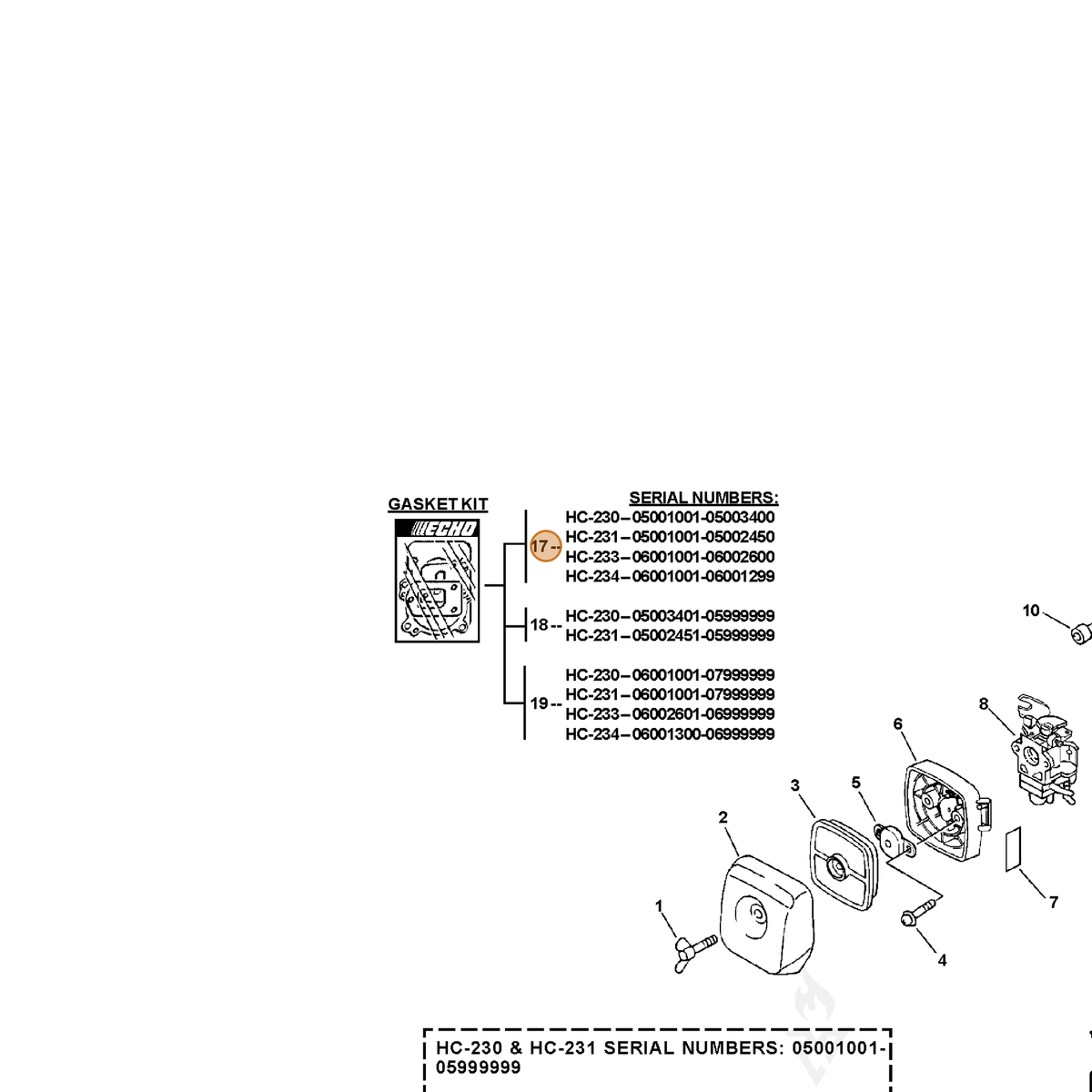 ECHO part P021003880 — IPL diagram snippet (6x zoom, amber highlight)