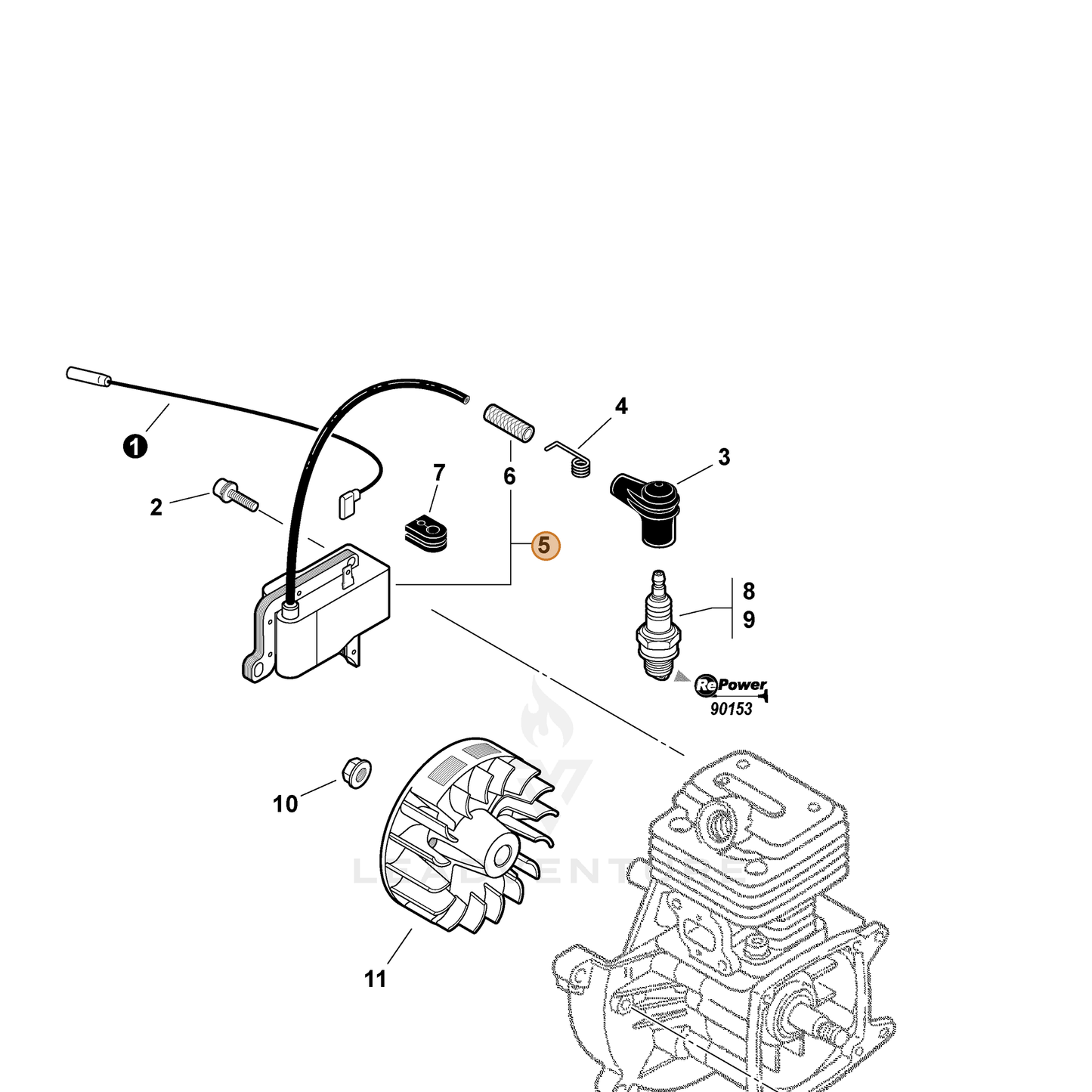 ECHO part P021003910 — IPL diagram snippet (6x zoom, amber highlight)