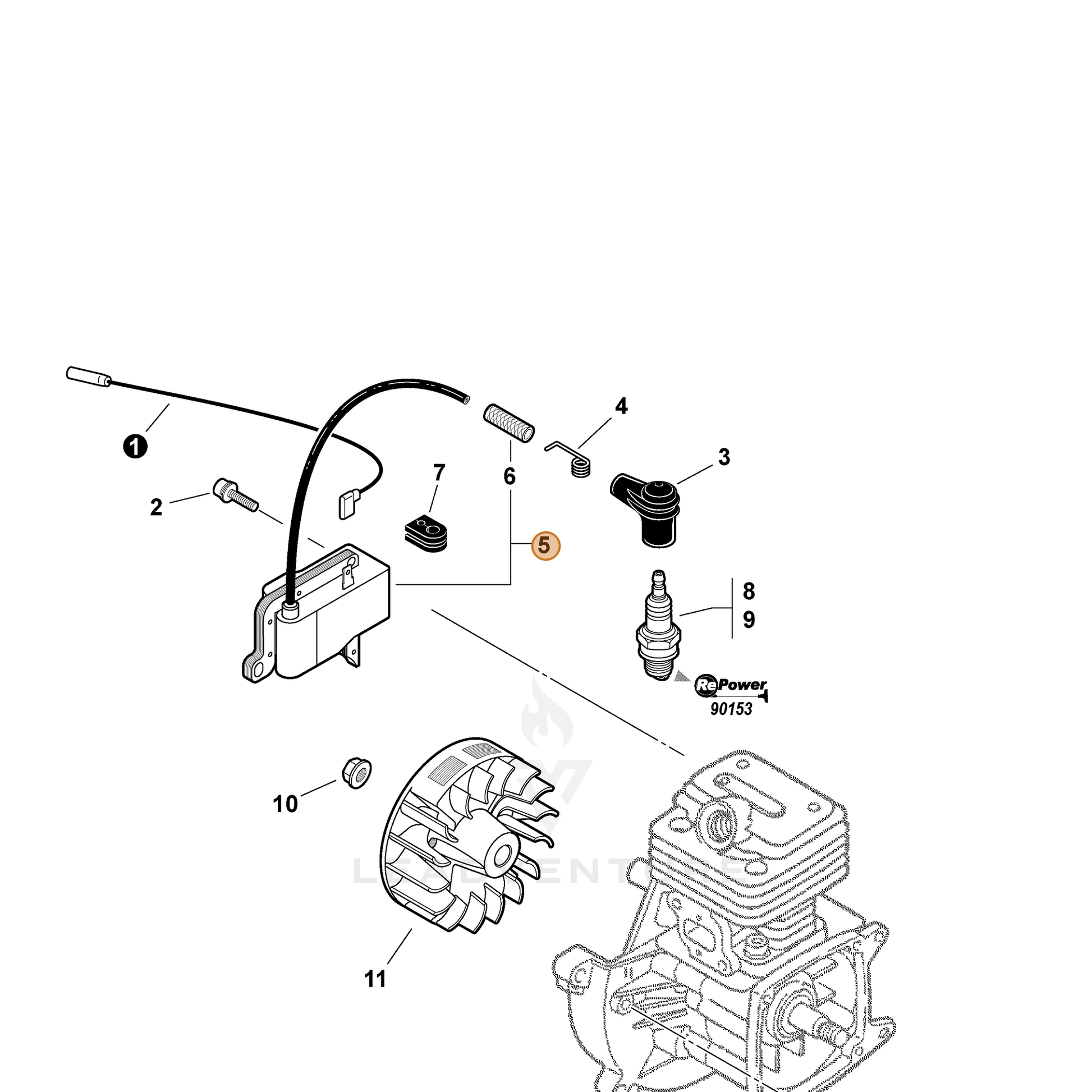 ECHO part P021003910 — IPL diagram snippet (6x zoom, amber highlight)