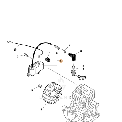 ECHO part P021003910 — IPL diagram snippet (6x zoom, amber highlight)