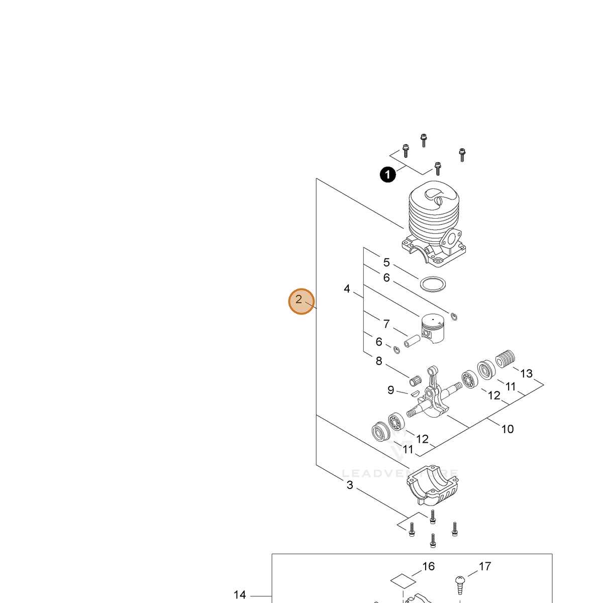 ECHO part P021004131 — IPL diagram snippet (6x zoom, amber highlight)