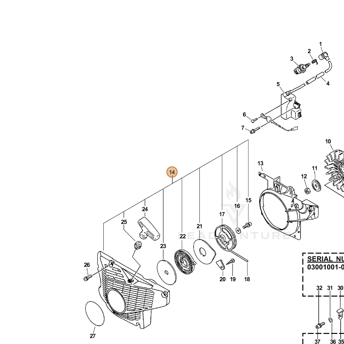 ECHO part P021004210 — IPL diagram snippet (6x zoom, amber highlight)