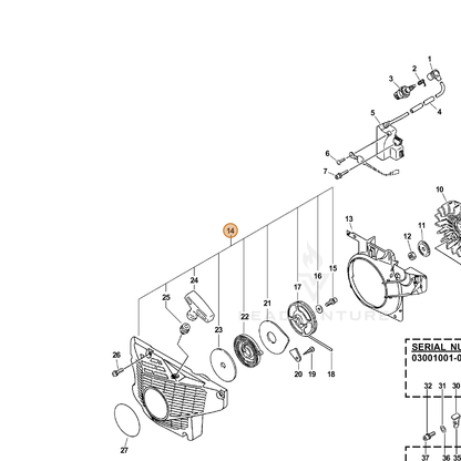ECHO part P021004210 — IPL diagram snippet (6x zoom, amber highlight)